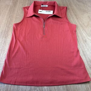 Vivilli Womens Medium Ribbed Sleeveless Quarter Zip Collared Top Rust Orange